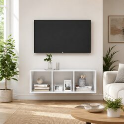 Wall-Mounted TV Cabinet in High Gloss White Finish