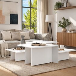 Set of 2 White Nesting Coffee Tables