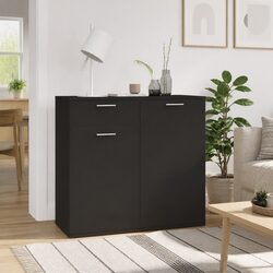 Black Engineered Wood Sideboard Cabinet with Storage