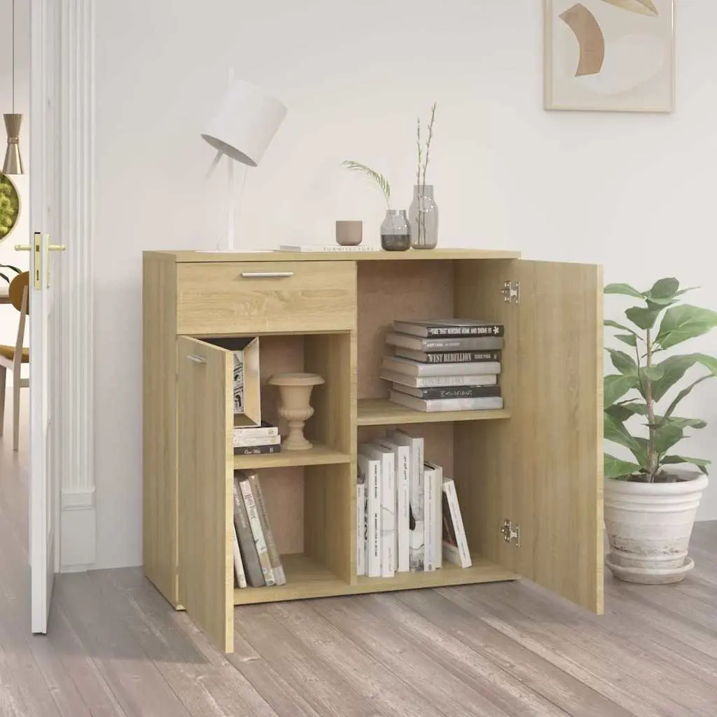 Sideboard Storage Cabinet with 2 Doors and Drawer Brown Engineered Wood