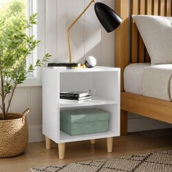 Bedside Table with Two Shelves and Wooden Legs