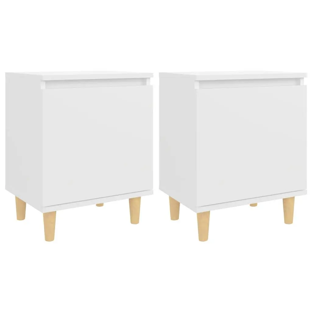 Bedside Table Storage Cabinet Solid Wood Legs White 2 Pieces