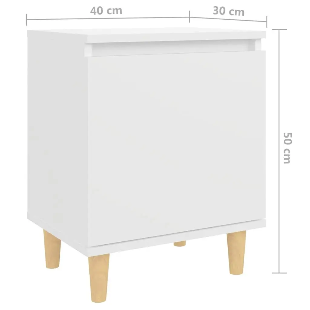 Bedside Table Storage Cabinet Solid Wood Legs White 2 Pieces