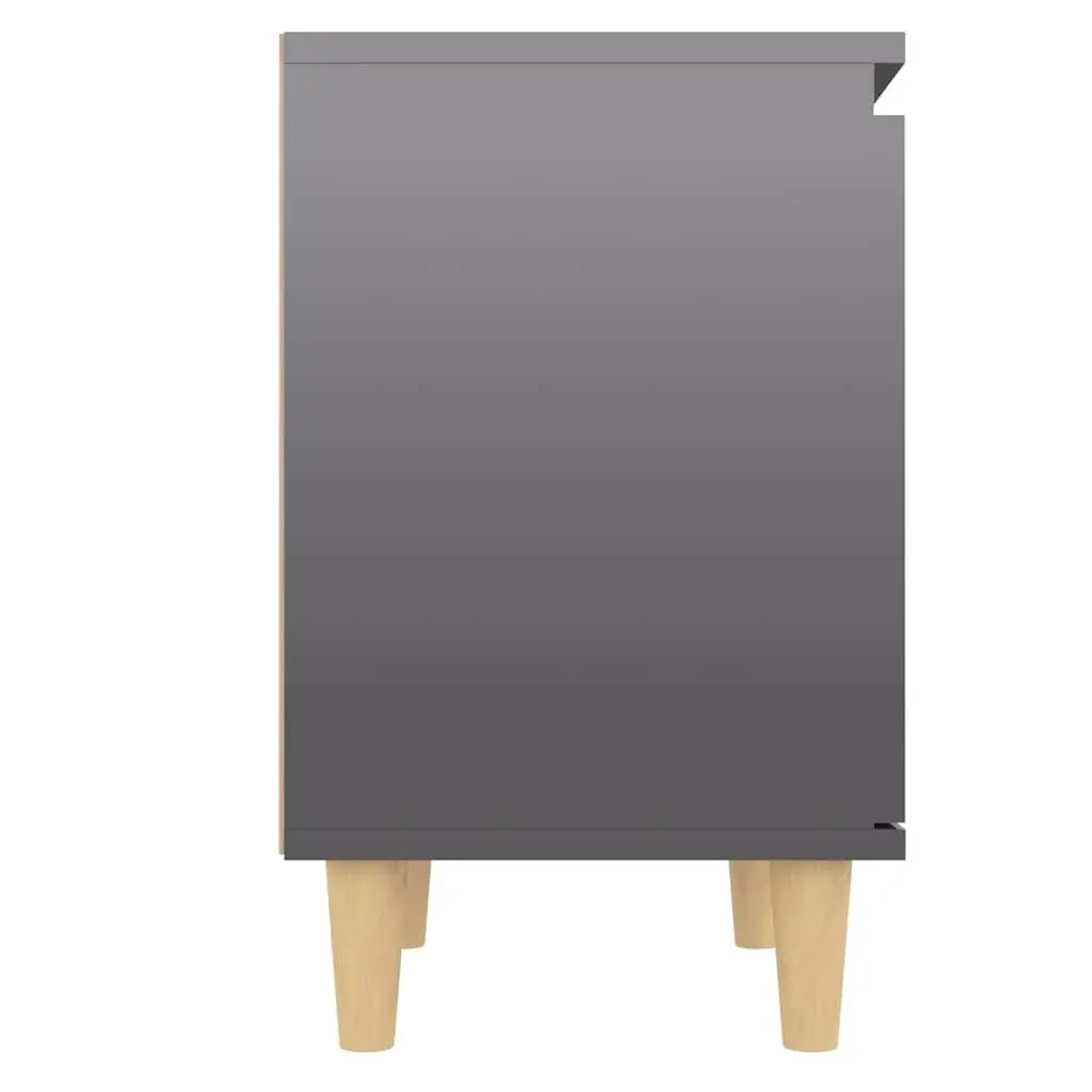 Bedside Table Grey High Gloss Storage Compartment Compact Scandinavian Style Wooden Legs