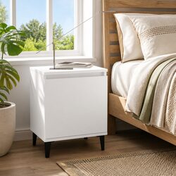 White Bedside Table with Metal Legs and Storage Compartment