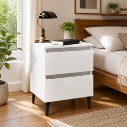 White Nightstand Set with Metal Legs and Drawers
