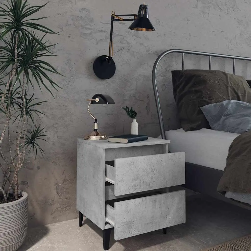 Bedside Tables 2 pcs Concrete Grey Bed Cabinets Nightstands with Drawers