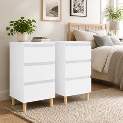 White Bedside Tables with Storage 40x35x69cm Solid Wood