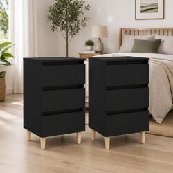 Black Bedside Tables Set of 2 with Storage Drawers