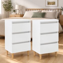 High Gloss White Nightstand Set with Storage Drawers