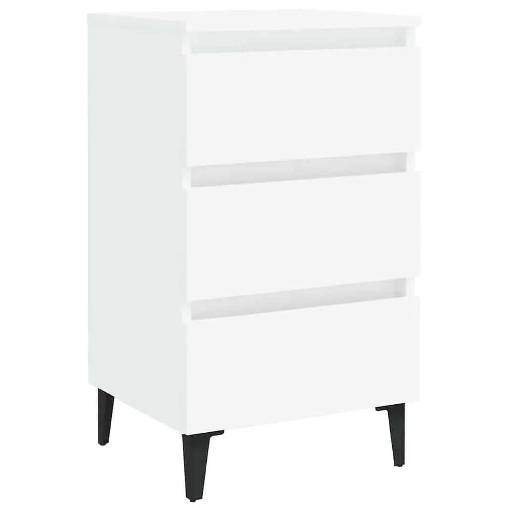 Bedside Table Industrial Style 40x35x69cm White with Metal Legs 3 Drawers