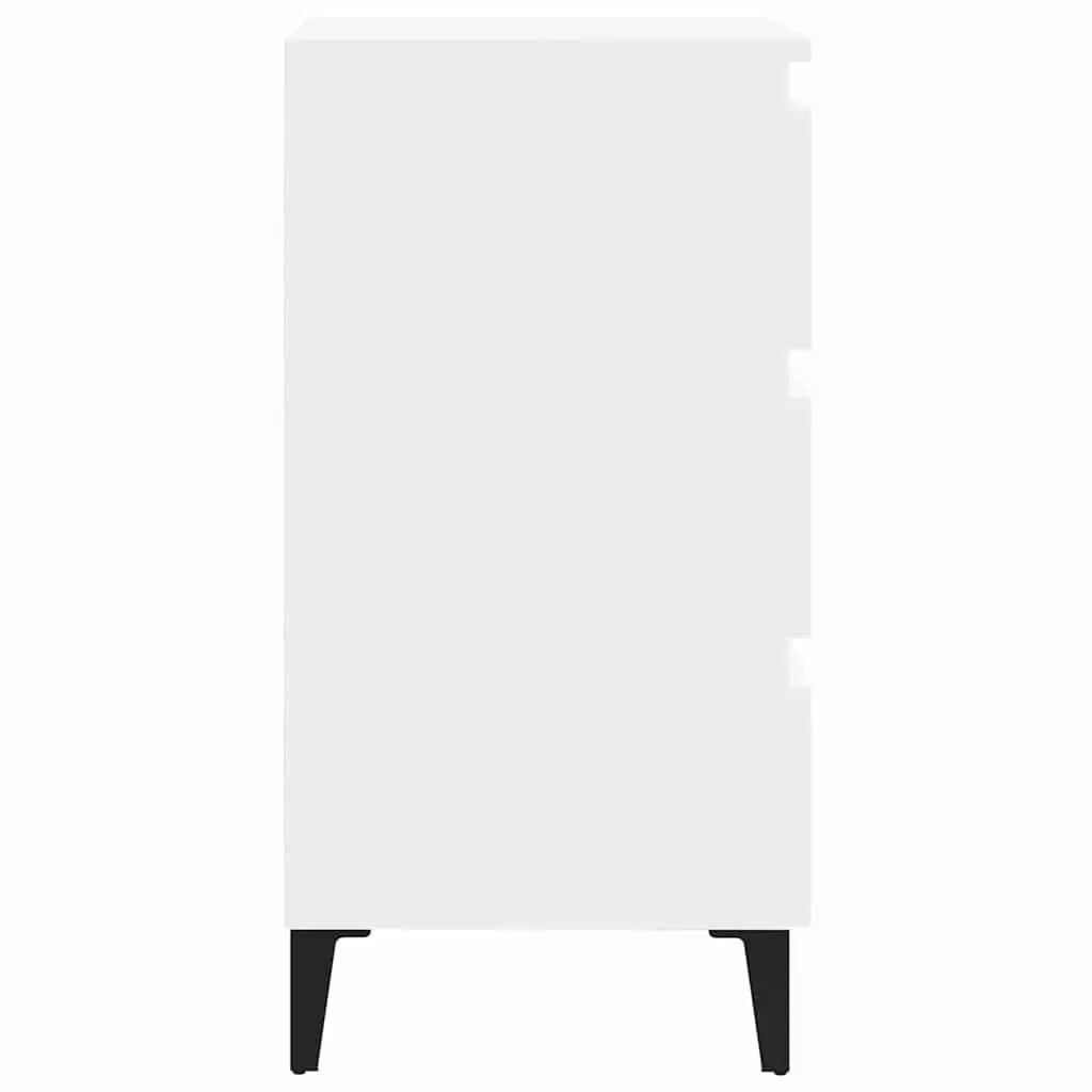 Bedside Table Industrial Style 40x35x69cm White with Metal Legs 3 Drawers