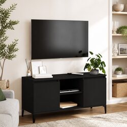 Black Engineered Wood TV Cabinet with Metal Legs