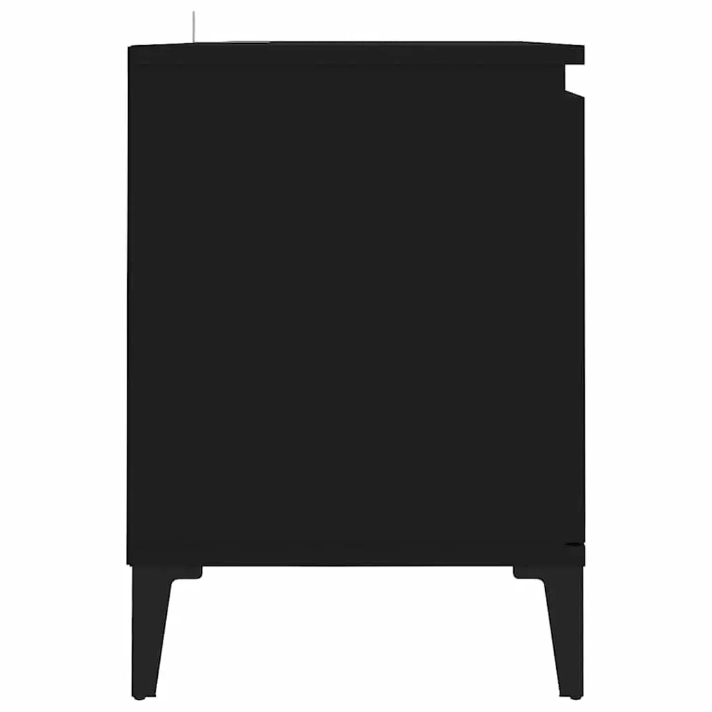TV Cabinet Black Engineered Wood Sliding Track Doors Modern Industrial Style with Metal Legs 1035x35x50cm