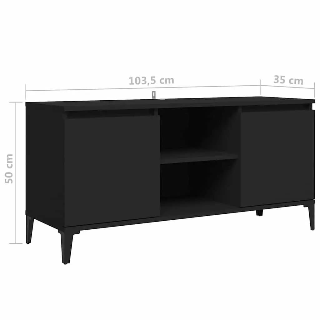 TV Cabinet Black Engineered Wood Sliding Track Doors Modern Industrial Style with Metal Legs 1035x35x50cm