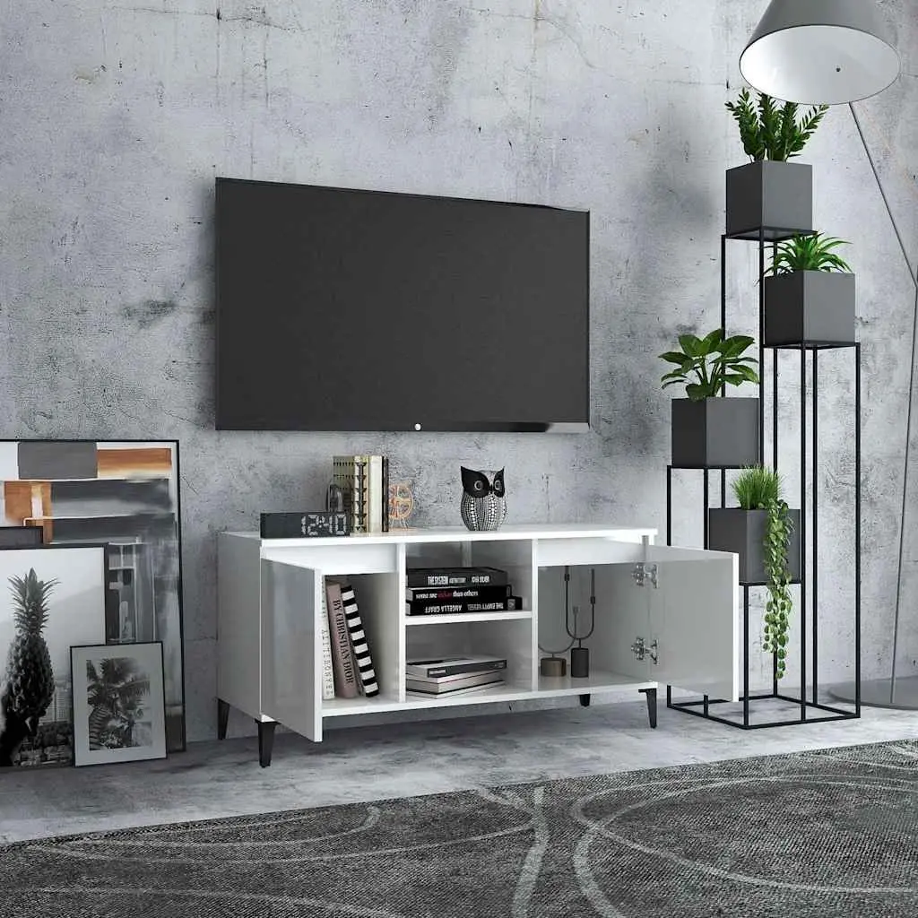 TV Stand High Gloss White with Metal Legs Storage Unit 1035 x 350 x 500 mm