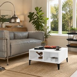 White High Gloss Coffee Table with Storage and Metal Legs