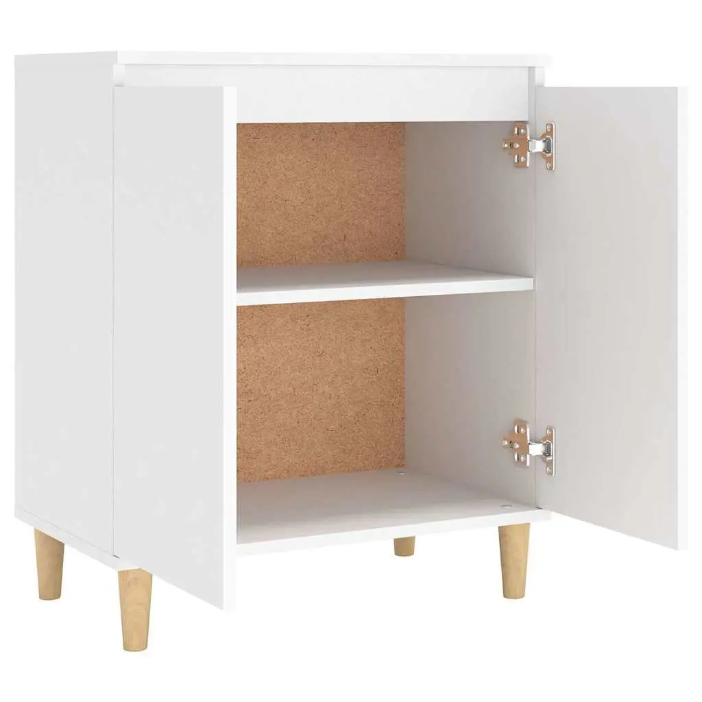 White Engineered Wood Sideboard Storage Cabinet with Wood Legs 60x35x70cm