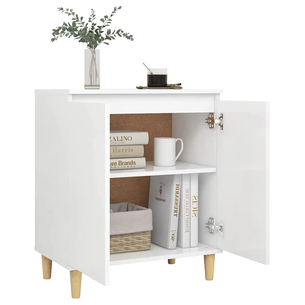 White Engineered Wood Sideboard Storage Cabinet with Wood Legs 60x35x70cm