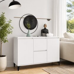 Industrial White Sideboard Cabinet with Storage Features
