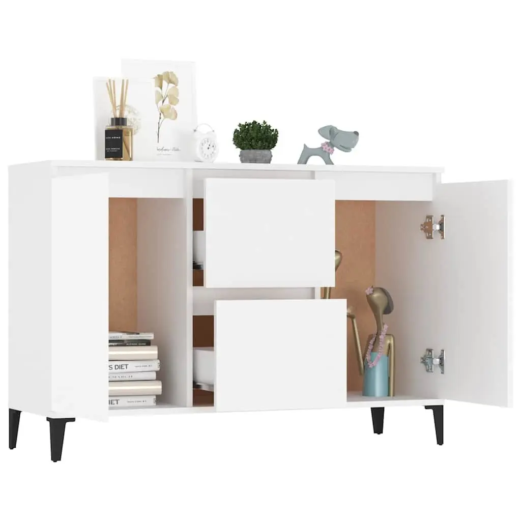 Industrial Sideboard Cabinet White Spacious Storage 2 Drawers 2 Doors