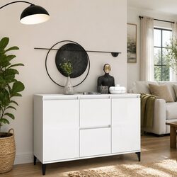 High Gloss White Storage Cabinet with Drawers and Doors
