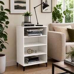 White Sideboard Storage Cabinet with 4 Shelves and Metal Legs
