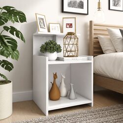 Set of 2 White Bedside Tables with 3 Open Shelves