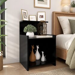2 Piece Nightstand Set Black Open Shelf Cabinets