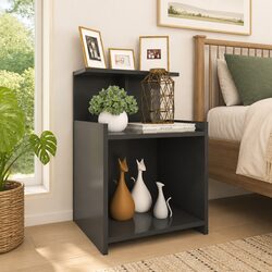 Set of 2 Grey Bedside Tables with Storage Shelves