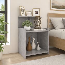 40x35x60cm Grey Bedside Table with 3 Open Shelves