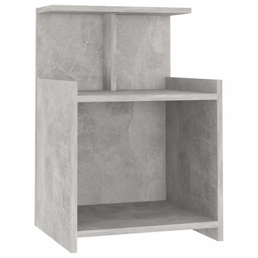 Grey Bedside Table with Open Shelves for Storage 40x35x60cm Engineered Wood Nightstand