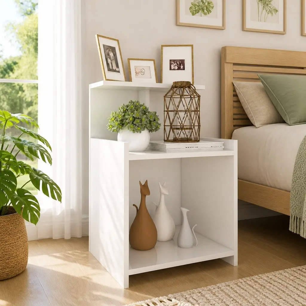 Nightstands High Gloss White 40x35x60cm 2 Piece Bedside Tables with Open Shelves