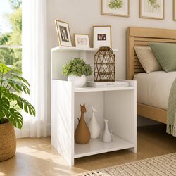 2 pcs Bedside Tables High Gloss White with Open Shelves