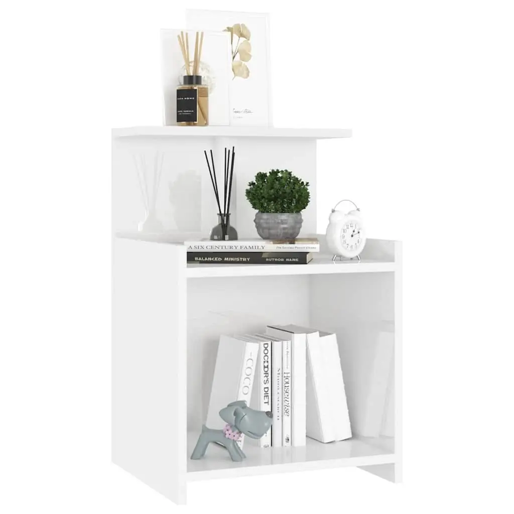 Nightstands High Gloss White 40x35x60cm 2 Piece Bedside Tables with Open Shelves