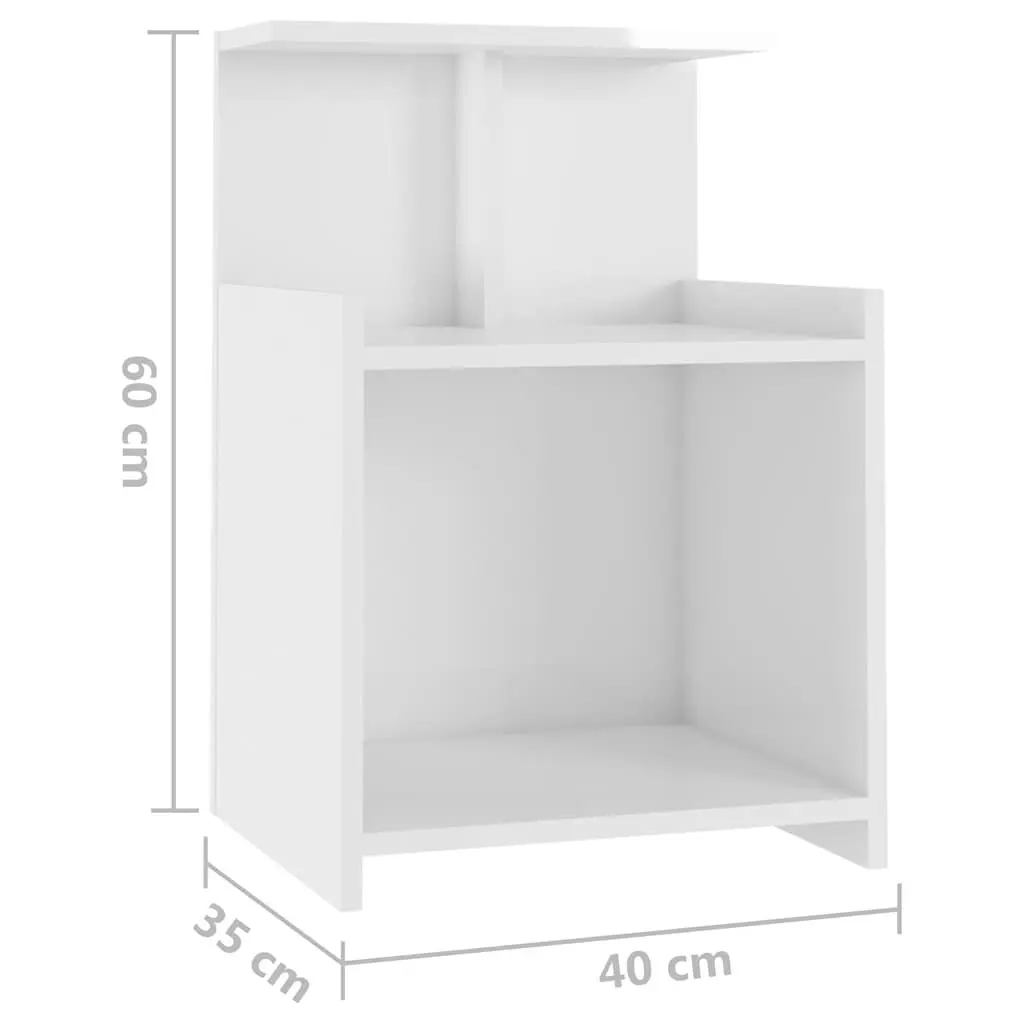 Nightstands High Gloss White 40x35x60cm 2 Piece Bedside Tables with Open Shelves