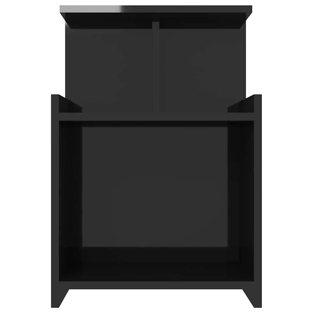 Black High Gloss Nightstand with 3 Open Shelves Engineered Wood Bedside Table Storage Cabinet