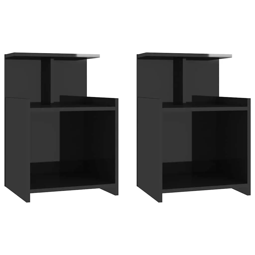 Bedside Tables Nightstand Set 2 Pieces High Gloss Black Engineered Wood 40x35x60cm