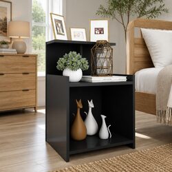 High Gloss Grey Bedside Table - Engineered Wood Construction