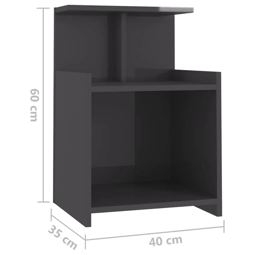 Bedside Table High Gloss Grey Bed Cabinet Nightstand with 3 Open Shelves