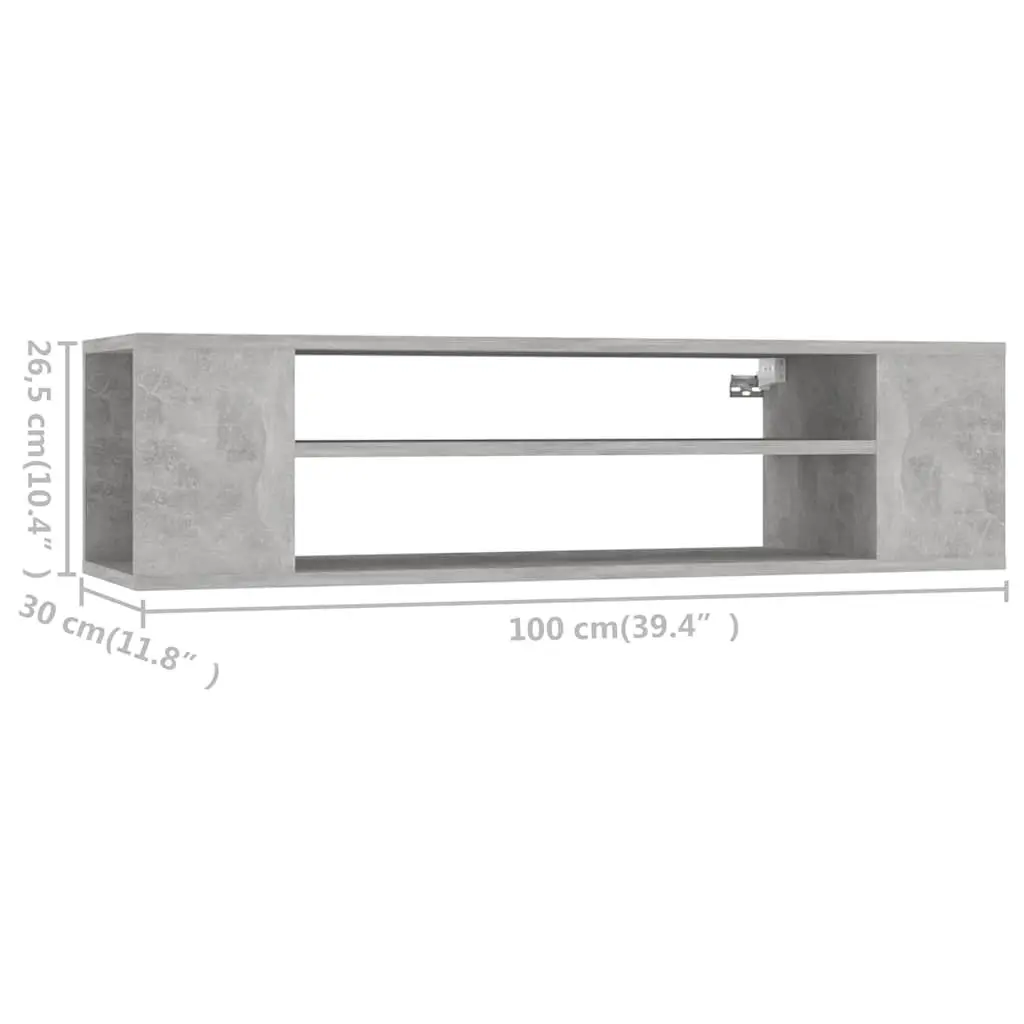 Hanging TV Cabinet Wall-Mounted Storage Open Compartments Grey 100 x 30 x 26.5 cm