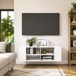 White Wall-Mounted TV Cabinet with Adjustable Storage Features
