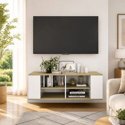 White Wall-Mounted TV Cabinet with Sonoma Oak Shelves