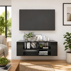 High Gloss Black Wall-Mounted TV Cabinet