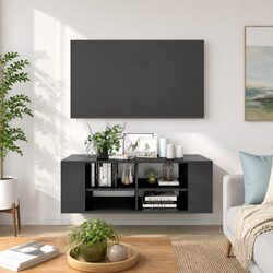 High Gloss Grey Wall-Mounted TV Cabinet with Storage