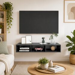 3-Compartment Grey High Gloss Wall Shelf for Storage