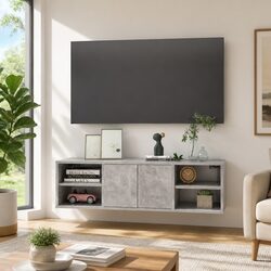 6-Shelf Grey Engineered Wood Wall Shelf Storage Unit