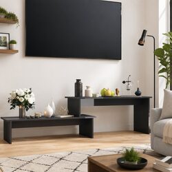 Engineered Wood Grey TV Cabinet with Adjustable Shelves