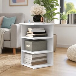 White Engineered Wood Side Cabinet with 3 Shelves