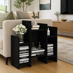 Black Side Cabinet with 6 Shelves, Engineered Wood